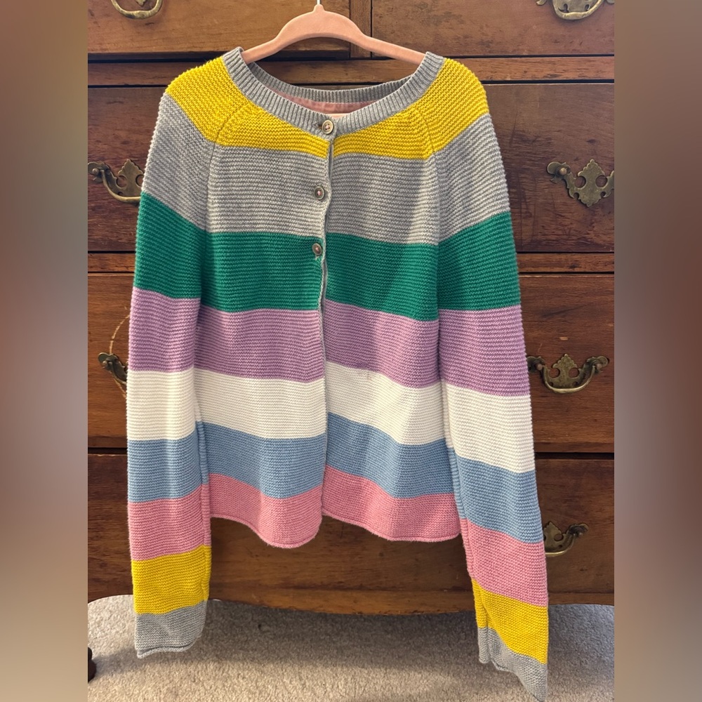 Mini Boden Grey Rainbow Long Sleeve Cotton Button Cardigan. Size 7/8